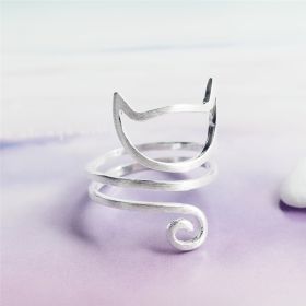 S925 Silver Personalized Winding Brushed Cute Cat Ring (Option: Silver-Adjustable Opening)