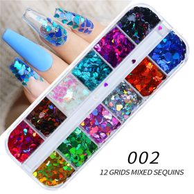 1Box 12 Girds 5 Colors various styles of Nail Art Sequins Different Size Mixed Nail Art Decorations Nails Accessories (design: 2)